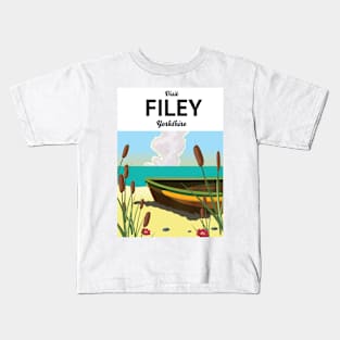 Filey Yorkshire Beach travel poster Kids T-Shirt